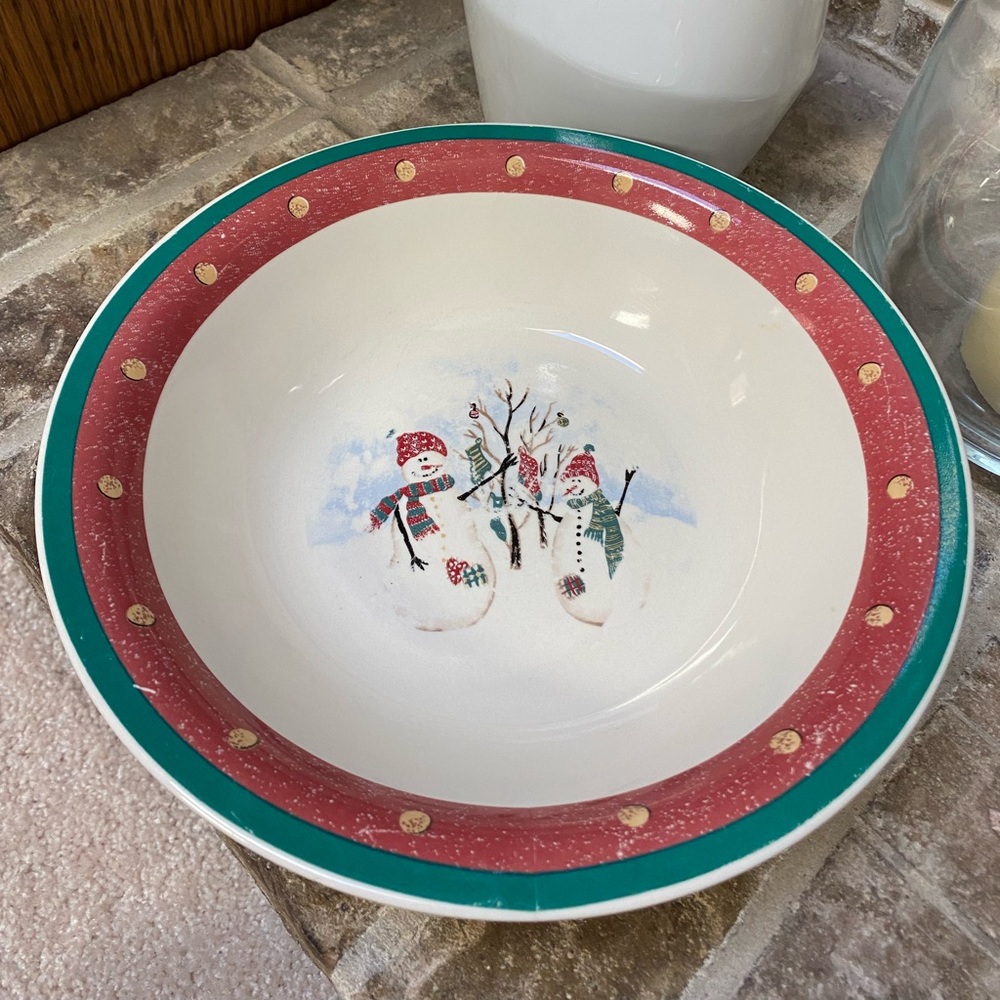 ROYAL SEASONS Serving Bowl Snowmen Stoneware